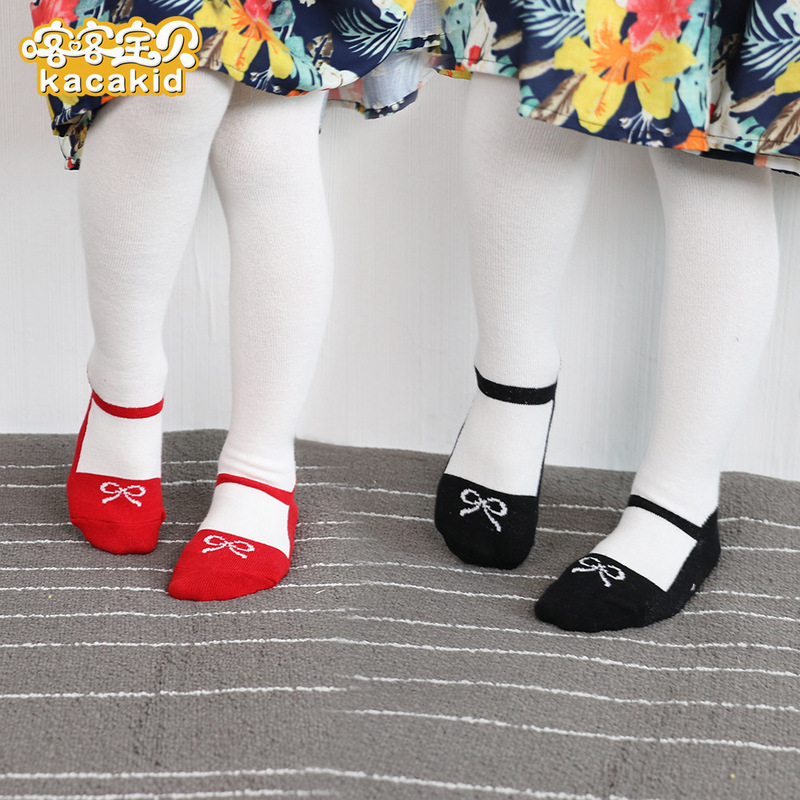 Wholesale baby girl pantyhose fake leather shoes leggings socks sweet princess socks cotton socks Korean dance socks
