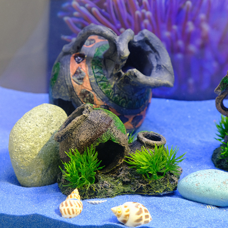 Celebridades de Internet estilo explosión paisajismo acuario olla de barro gastada pescado tanque de tortuga decoración paisajismo camarón casa de pescado antiguo jarra rota caliente