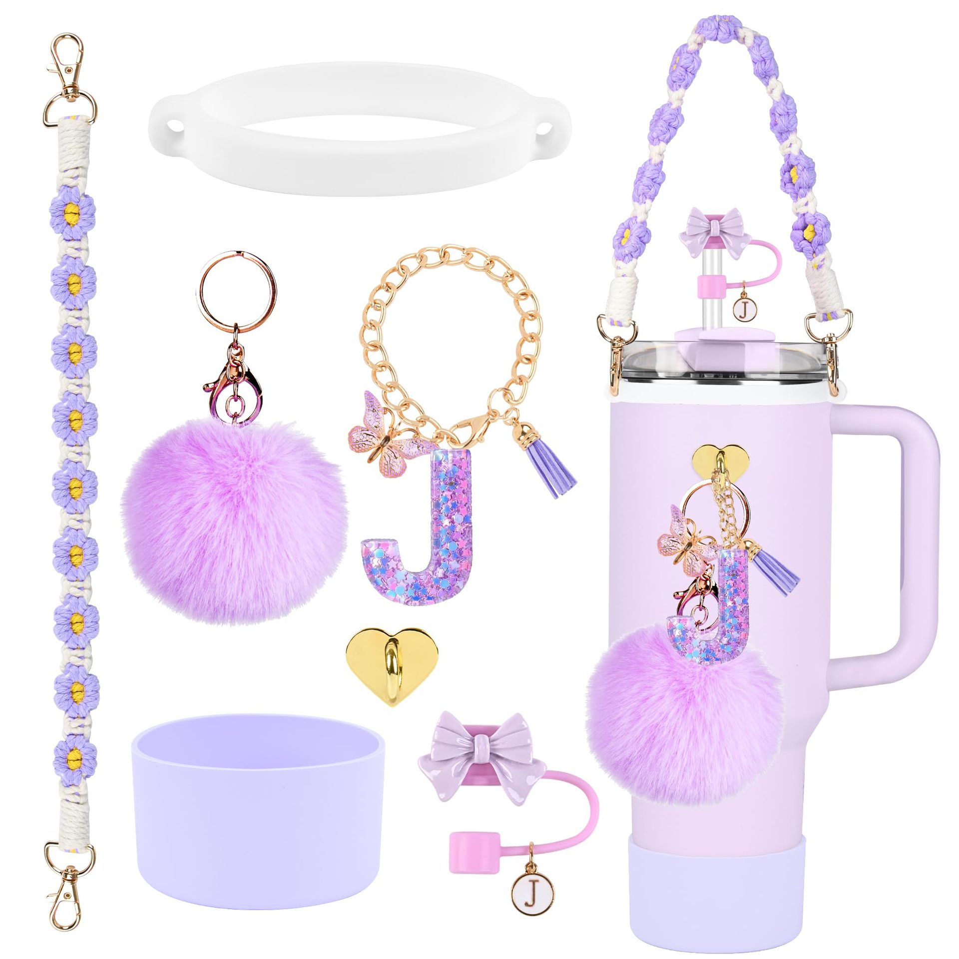 Hot sale Stanley Cup accesorios set 10mm cubierta de paja letras mariposa cadena bola de silicona cubierta de taza