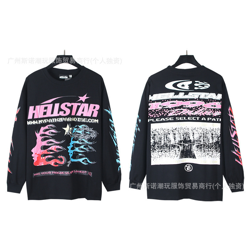 クロスボーダー 2024 Hellstar ヘルスター Tシャツ秋のアメリカのトレンディなハイストリートルーズ長袖 Tシャツ男性と女性用|undefined