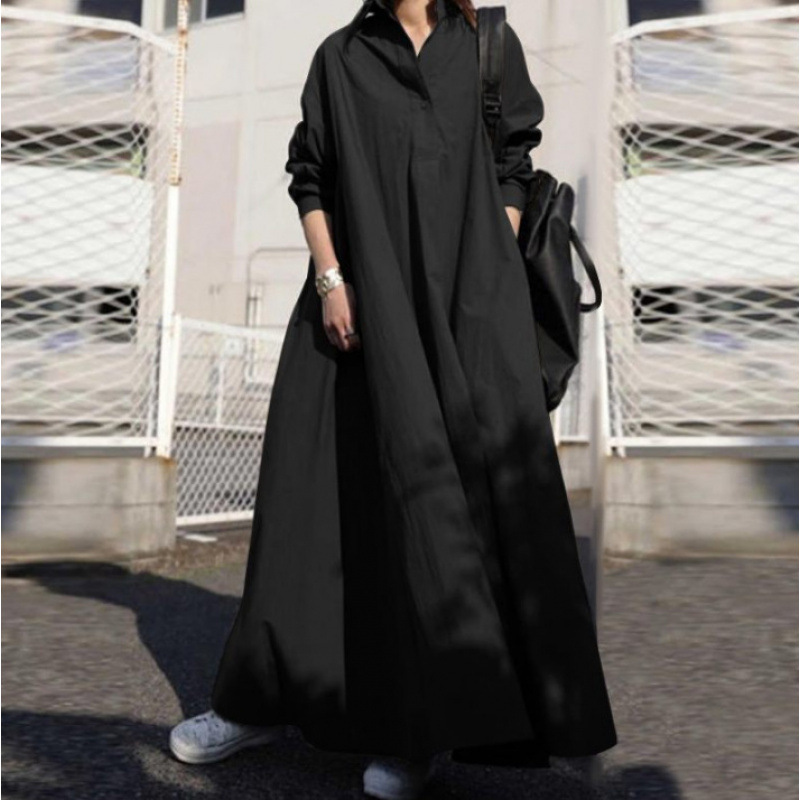 Japanese Style Loose plus size chubby girl Cotton and Linen Shirt Dress Spring and Summer POLO Collar Long Sleeve Floor Dress Large Swing Long Dress dress Japanese Style Loose plus size chubby girl Cotton and Linen Shirt Dress Spring and Summer POLO Collar Long Sleeve Floor Dress Large Swing Long Dress dress
