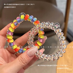電話ゴムバンド、耐久性と痕跡のない電話コードヘアバンド、女性用ヘアバンド、電気爆発レインボーヘアロープコイル、新しい花火ヘッドバンド