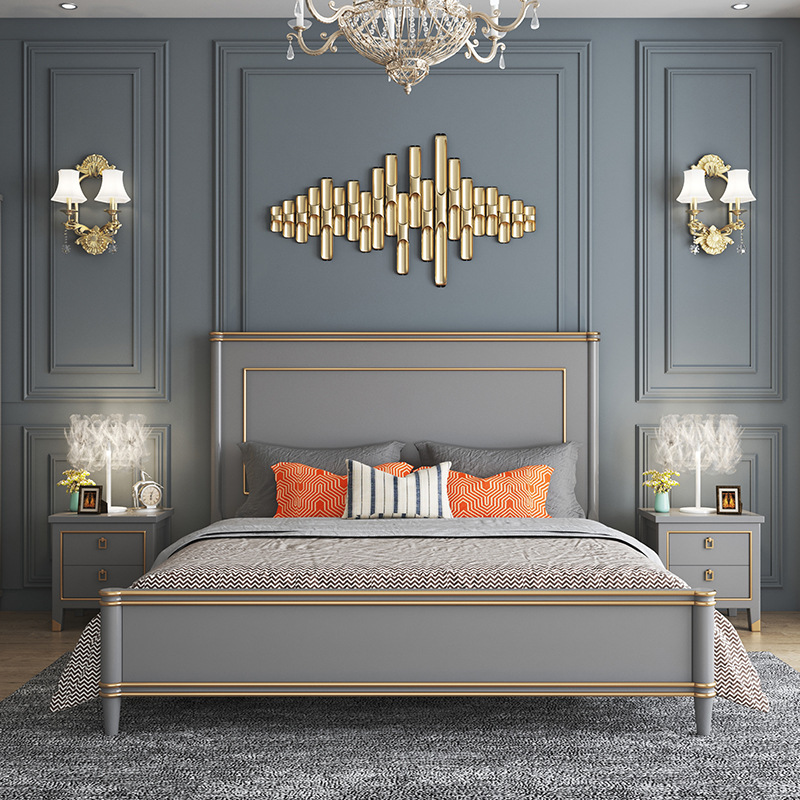 Bed simple American -style solid wood bed light luxury master bedroom single bed princess bed 1.8m storage double bed solid wood bed rack