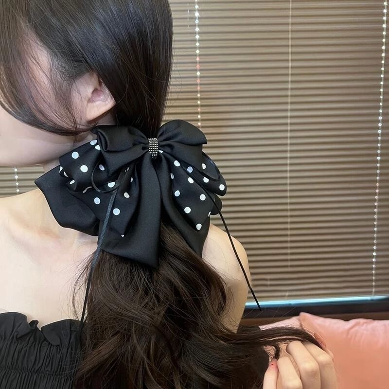 高级感蝴蝶结飘带抓夹女波点马尾夹子发卡温柔气质半扎发夹鲨鱼夹|undefined