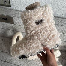 2025新款冬季时尚羊卷毛毛外穿低筒马丁女短靴时装雪地女靴