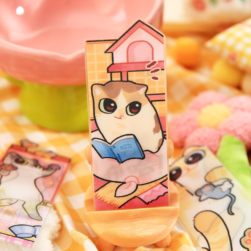 Youyou Brin marcador de rejilla Meow Meow Catch Light Series Ilustración de mascota linda original Estudiante leyendo marcador de PVC