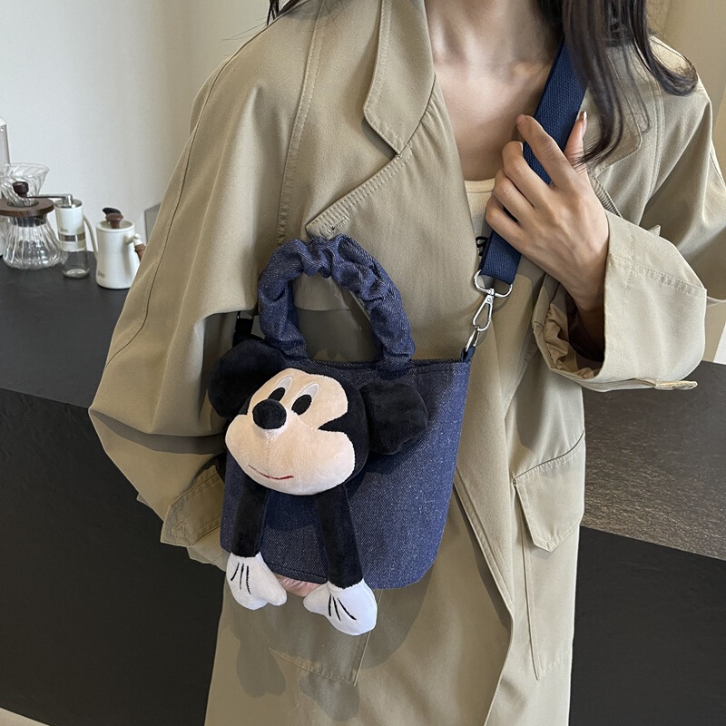 漫画ぬいぐるみデニムバケツバッグレディースかわいいぬいぐるみ小さな大衆ハンドバッグファッション通勤斜めがけバッグ|undefined