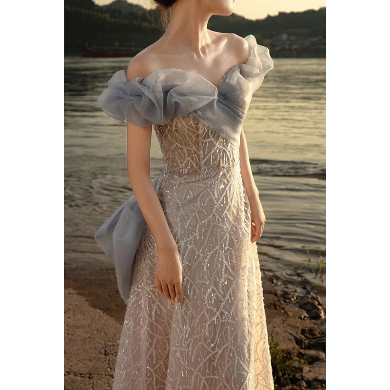 Vestido de noche de banquete francés fuera del hombro para mujeres 2024 nuevo verano mejor amigo dama de honor compromiso brindis vestido nupcial vestido