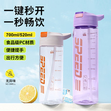 2025创意弹盖PS吸嘴防尘片环保直身塑料男女学生情侣520ML吸管杯