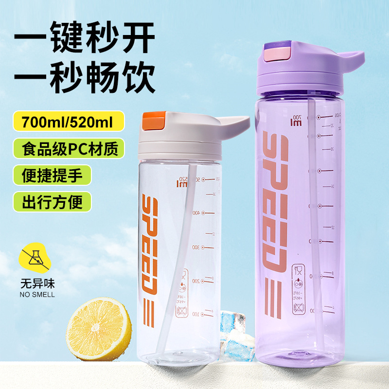 2025创意弹盖PS吸嘴防尘片环保直身塑料男女学生情侣520ML吸管杯