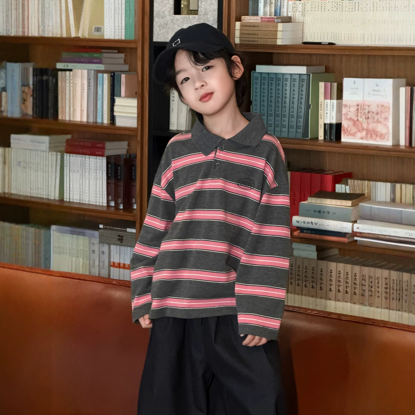 Moxiaomengtong Polo Shirt 2026 Autumn Style Boys' Korean Style Striped Top Children's Turn-Down Collar Loose Casual Polo Shirt