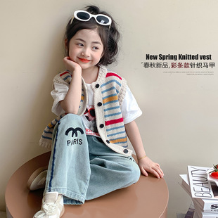 Girls' Vest Spring and Autumn 2025 New Korean Style Western Style Baby Female Outer Wear Vest Children's Autumn Knitted Cardigan