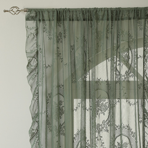 French Country lace curtain for living room, bedroom, balcony, bay window, semi-lightproof window curtain with gauze and valance, lotus leaf edge