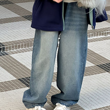 TCkids2025 秋款 中性款男女童 复古做旧水洗牛仔长裤