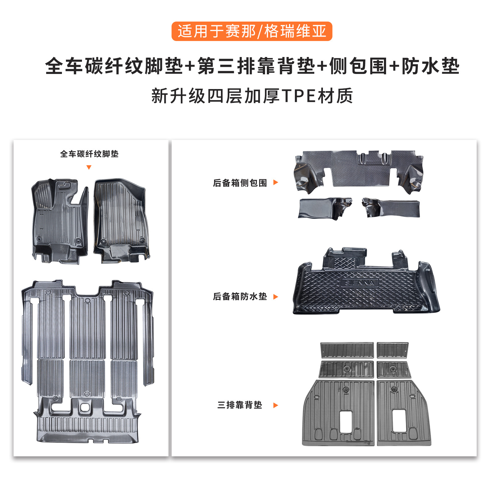 Universal Foot Pad – Shiyong Texture Floor Mats - single-full-set-gravia-dedicated-full-car-carbon-fiber-floor-mats-third-row-backrest-pad-side-surround-waterproof-pad