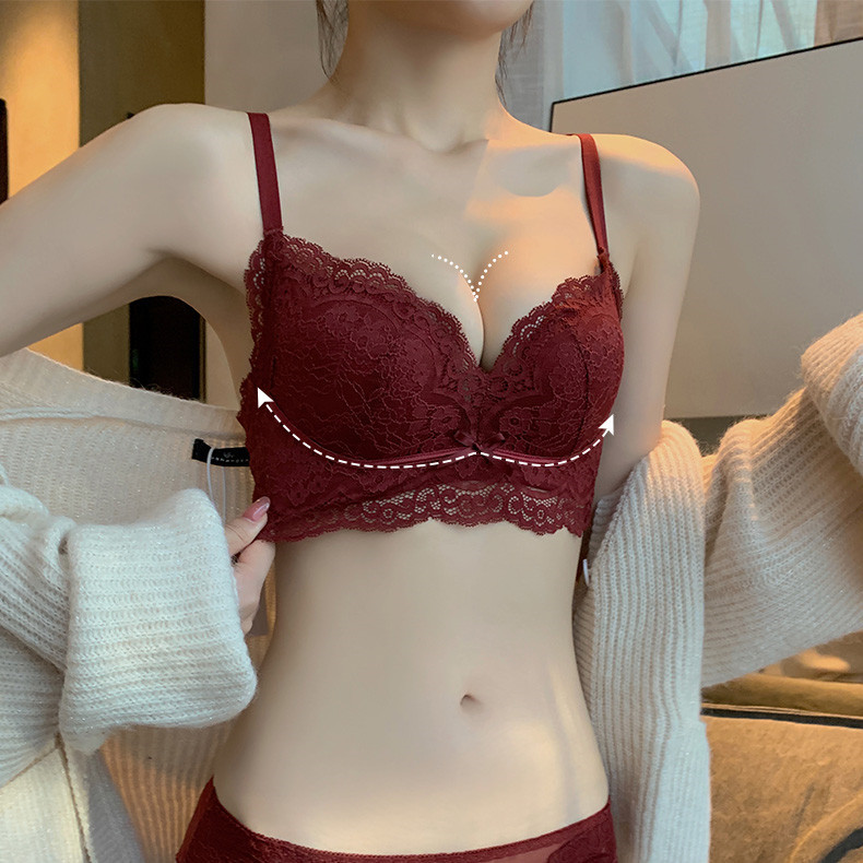 6696 chica dulce pequeño pecho empuja hacia arriba el sujetador ropa interior de encaje ajustable modal látex sujetador traje de las mujeres