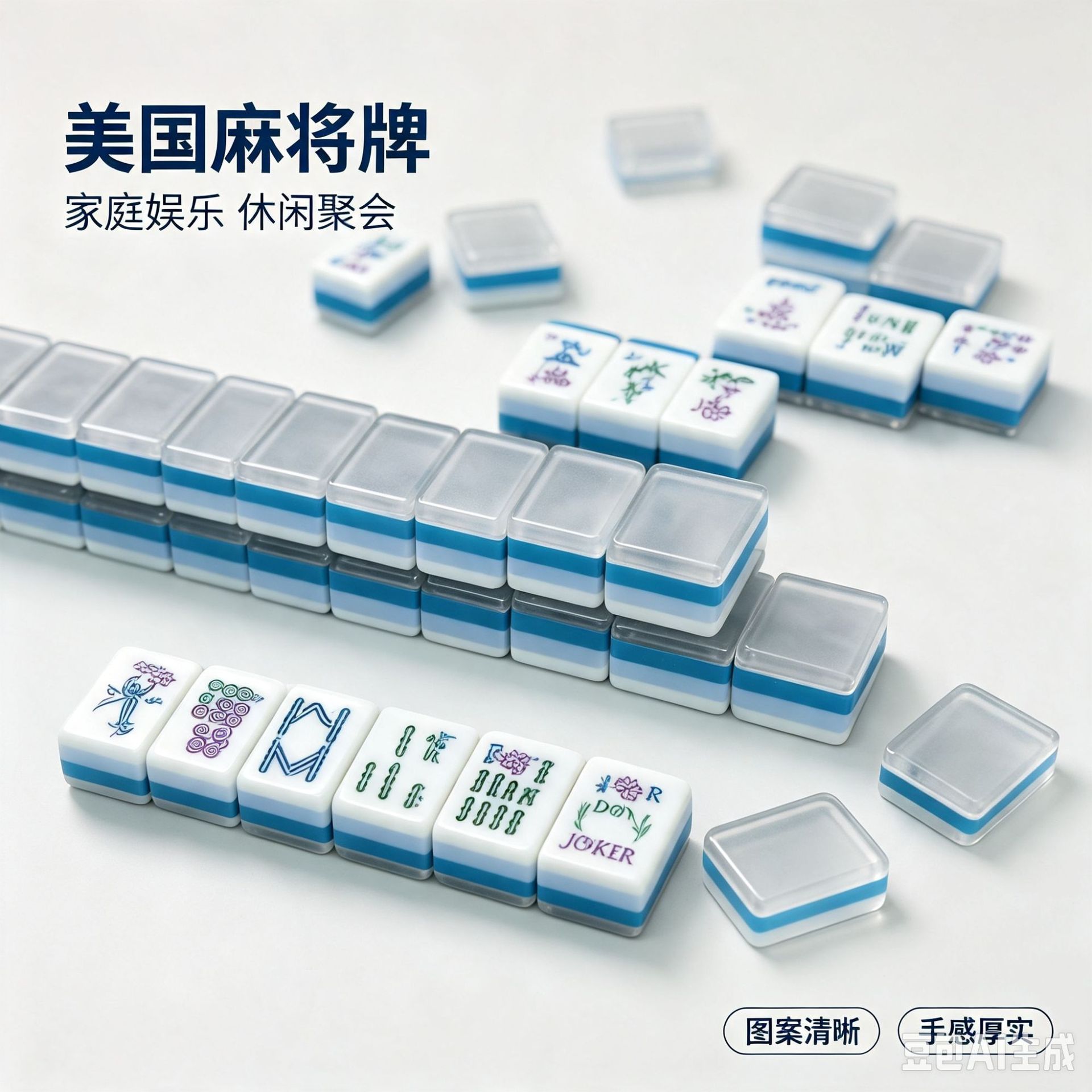 160 pieces of four-layer acrylic mahjong tiles for leisure and entertainment, four-layer color-blocked portable mini American-style mahjong