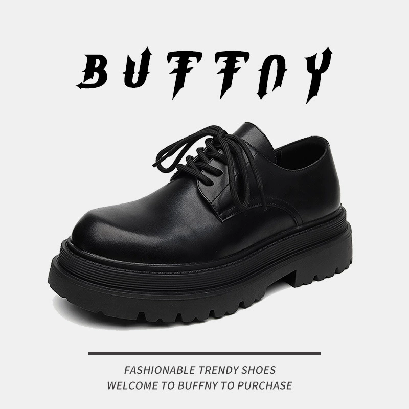 Английский стиль толстые черные кожаные туфли маленькие кожаные туфли мужские корейские круглые туфли дерби модные ins дикие высокие повседневные кожаные туфли