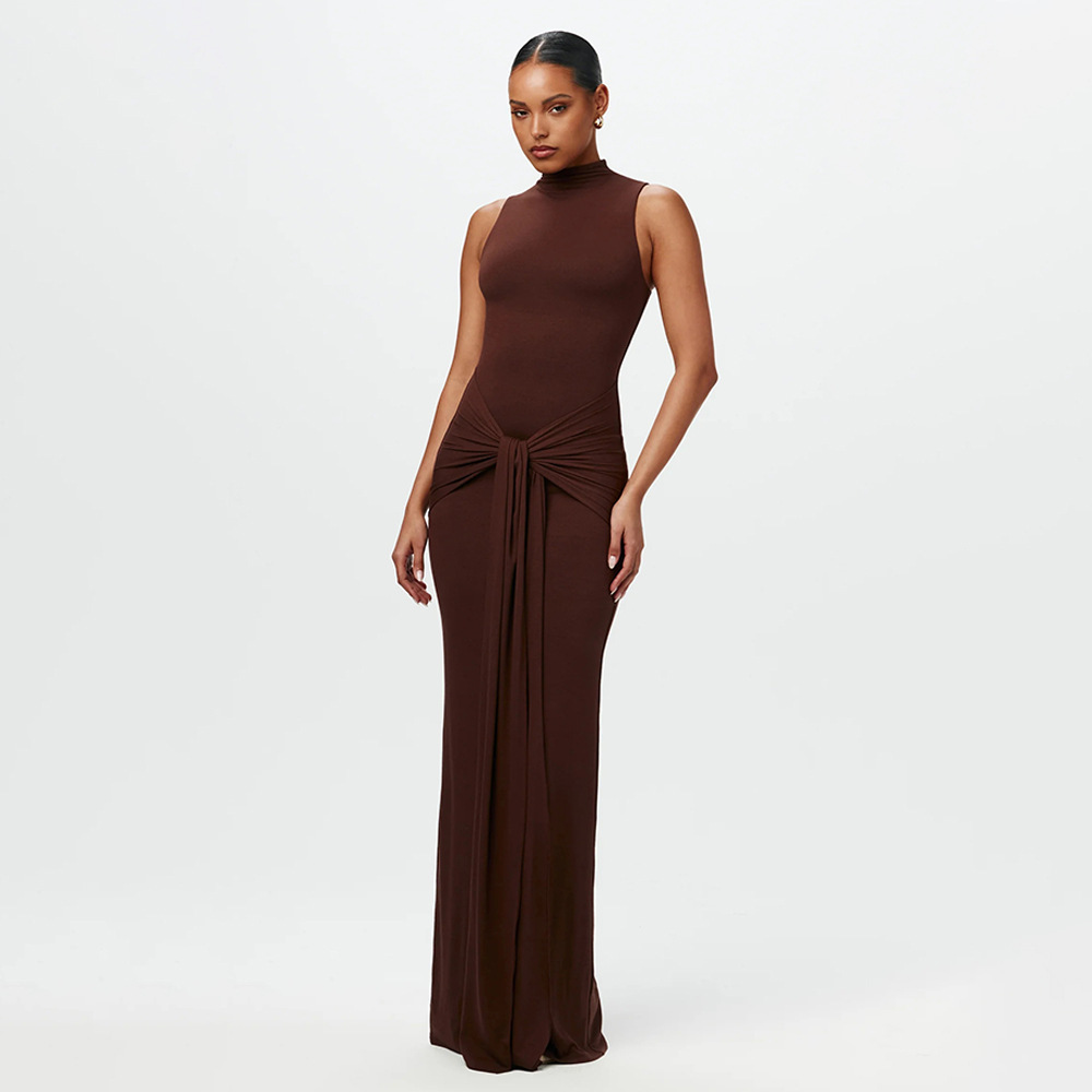 2024 verano nuevo estilo europeo y americano ropa de mujer transfronteriza moda de color sólido cuello redondo sin mangas correa delgada vestido de cadera para mujeres image 3