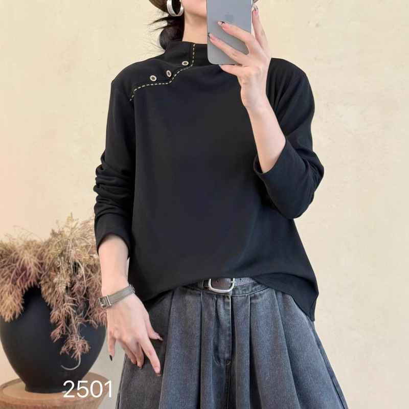 双面德绒半高领打底衫女秋冬2025新款加厚修身内搭中领上衣|undefined