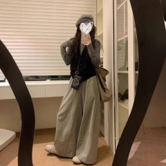 时尚套装女早秋新款慵懒风防晒开衫+吊带背心+高腰喇叭裤三件套女