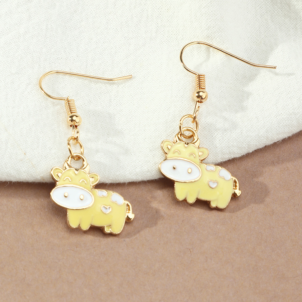 Cartoon Alloy Dripping Oil Soft Cute Little Cow Earring Ear Jewelry display picture 7