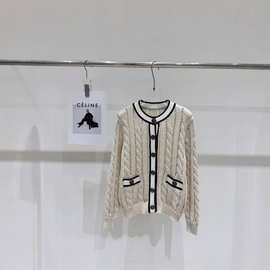 潮牌针织南油欧货高品质26早秋新款字母纽扣珠片口袋针织长袖开衫