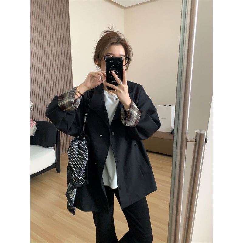 [basel] high sense sleeves turn over design long temperament trench coat women's spring and autumn Korean version