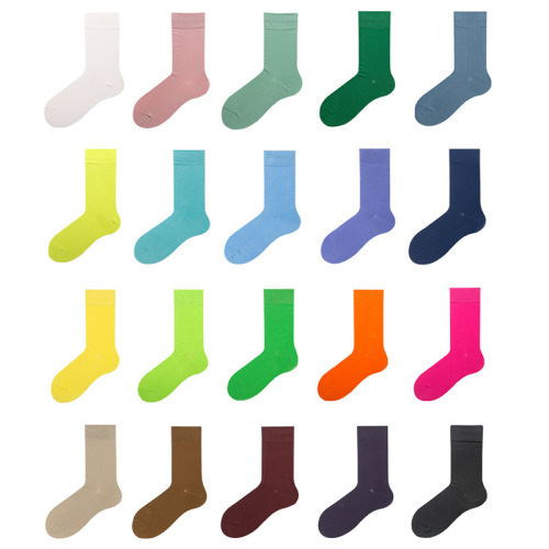 34012 Zhuji socks solid color dopamine socks men's stockings medium tube ins trendy college style Japanese retro women