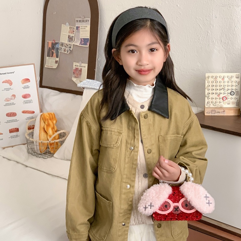 Caricatura adorable animal pequeño, bolso de hombro para niños y niñas, bolso de perla de arco dulce, nuevo mini bolso para niños