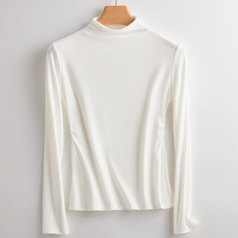 El nuevo cuello ligero y medio alto de hilo es una camisa de fondo de otoño e invierno delgada, alta elasticidad, agradable para la piel, transpirable, chaqueta cálida para mujer