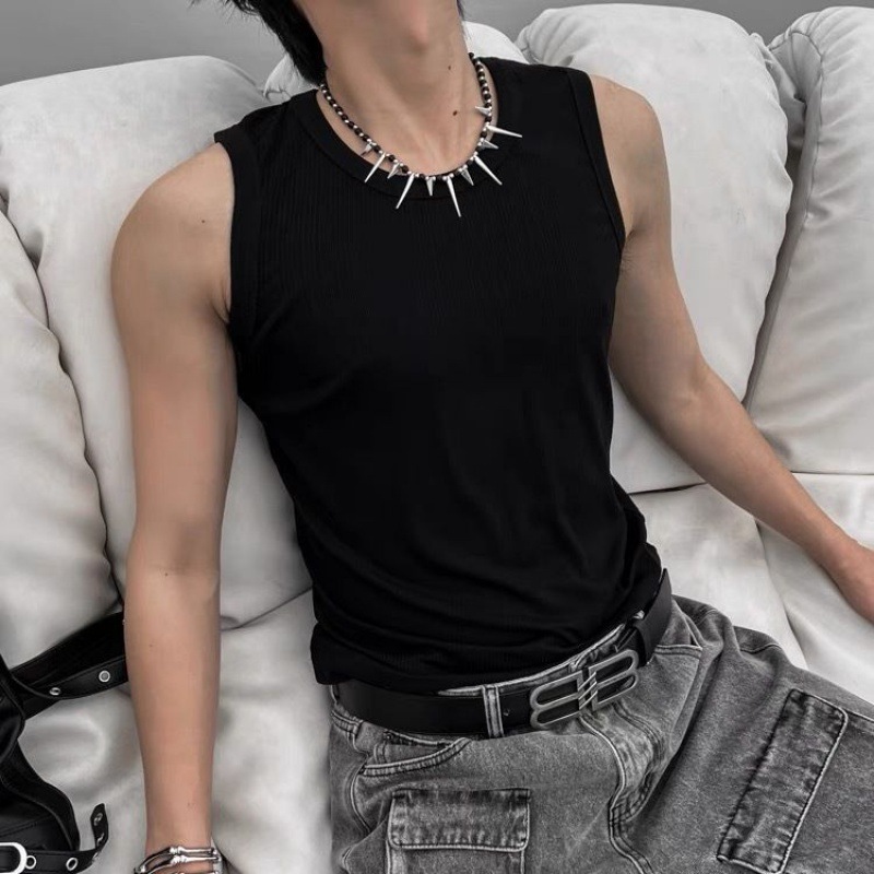 블랙 와이드 어깨 스레드 단일 조각]