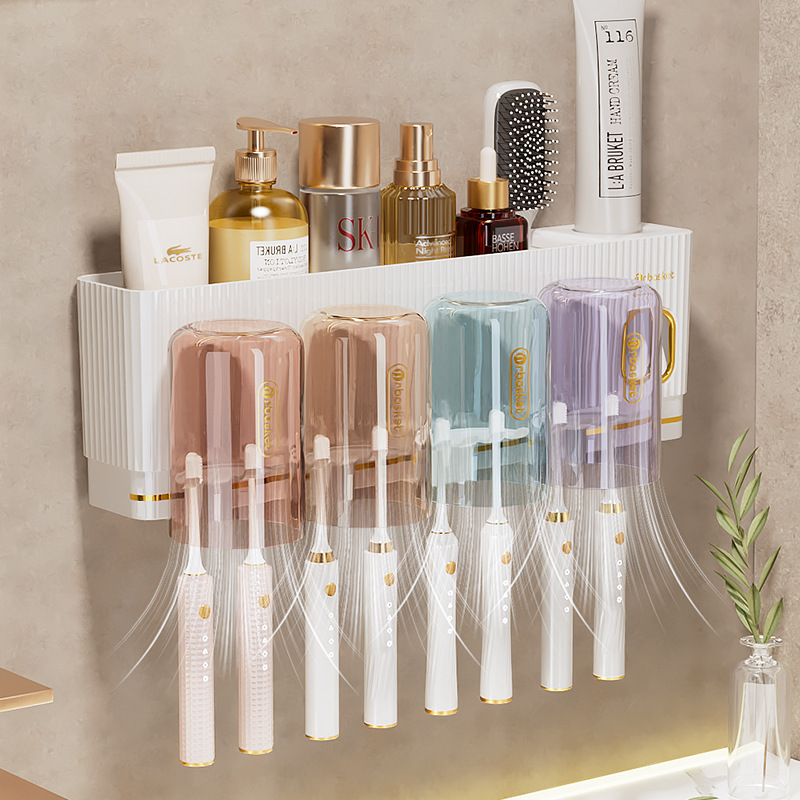 Rack de cepillo de dientes de lujo ligero montado en la pared sin ponche inodoro cepillado Taza estante de cepillo de dientes taza de lavado doméstico traje