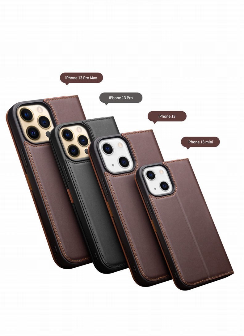 Ốp lưng da thật có giá đỡ nắp gập cho iPhone 13 Pro Max / 13 mini — IPhone13 pro max 6.7 inch màu đen cổ điển thế hệ thứ hai, IPhone13 pro max 6,7 inch màu đỏ hồng nhỏ cổ điển thế hệ thứ hai, 6.1 inch iPhone13/pro màu nâu cổ điển thế hệ thứ hai, IPhone13 6,1 inch/pro màu đen cổ điển thế hệ thứ hai chi tiết 11