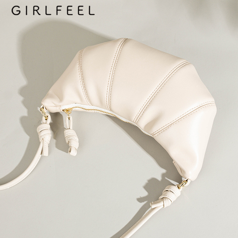 Gefini New Retro Versatile Dumpling Bag Horn Bag Fashion Niche Cowhide Shoulder Crossbody Bag Women's Leather Handbag - Thumbnail 3