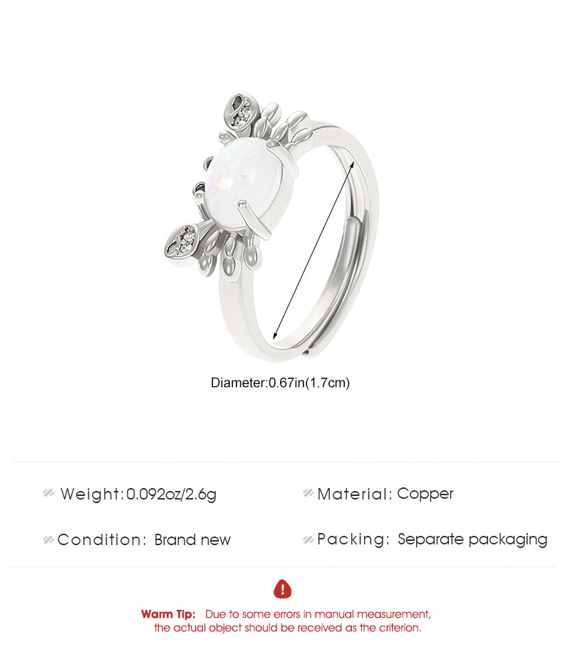 Fashion Crab Copper Plating Inlay Glass Stone Zircon Open Ring 1 Piece