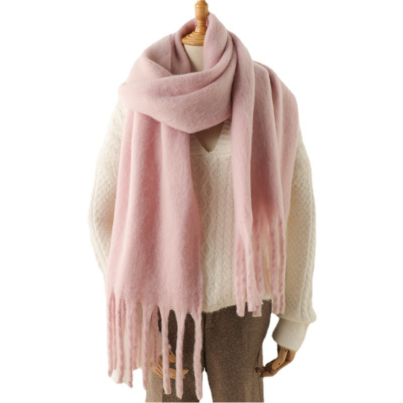 Mohair-Schal, einfarbig, vielseitig einsetzbar, wärmend für den Winter, verlängerter Quastenhals für Männer und Frauen mit dickem Perlenschal_voghion.com