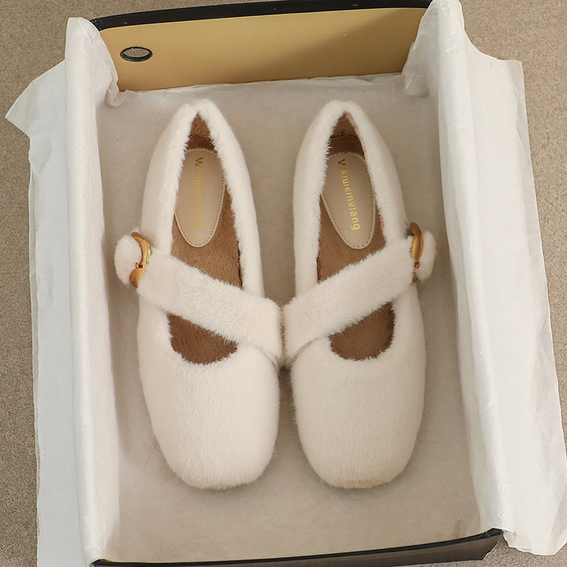 Fury apavi sieviešu virsdrēbēm, 2023. gada jaunās ziemas plīša vienas līnijas apavi ar seklu muti, plakanu zoli_voghion.com