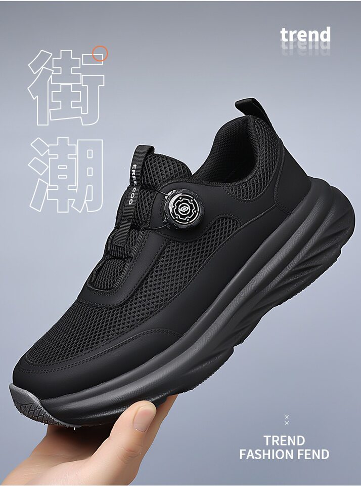 Giày thể thao nam sneaker đế dày thoáng khí mặt lưới mũi tròn — Màu trắng, màu đen chi tiết 3