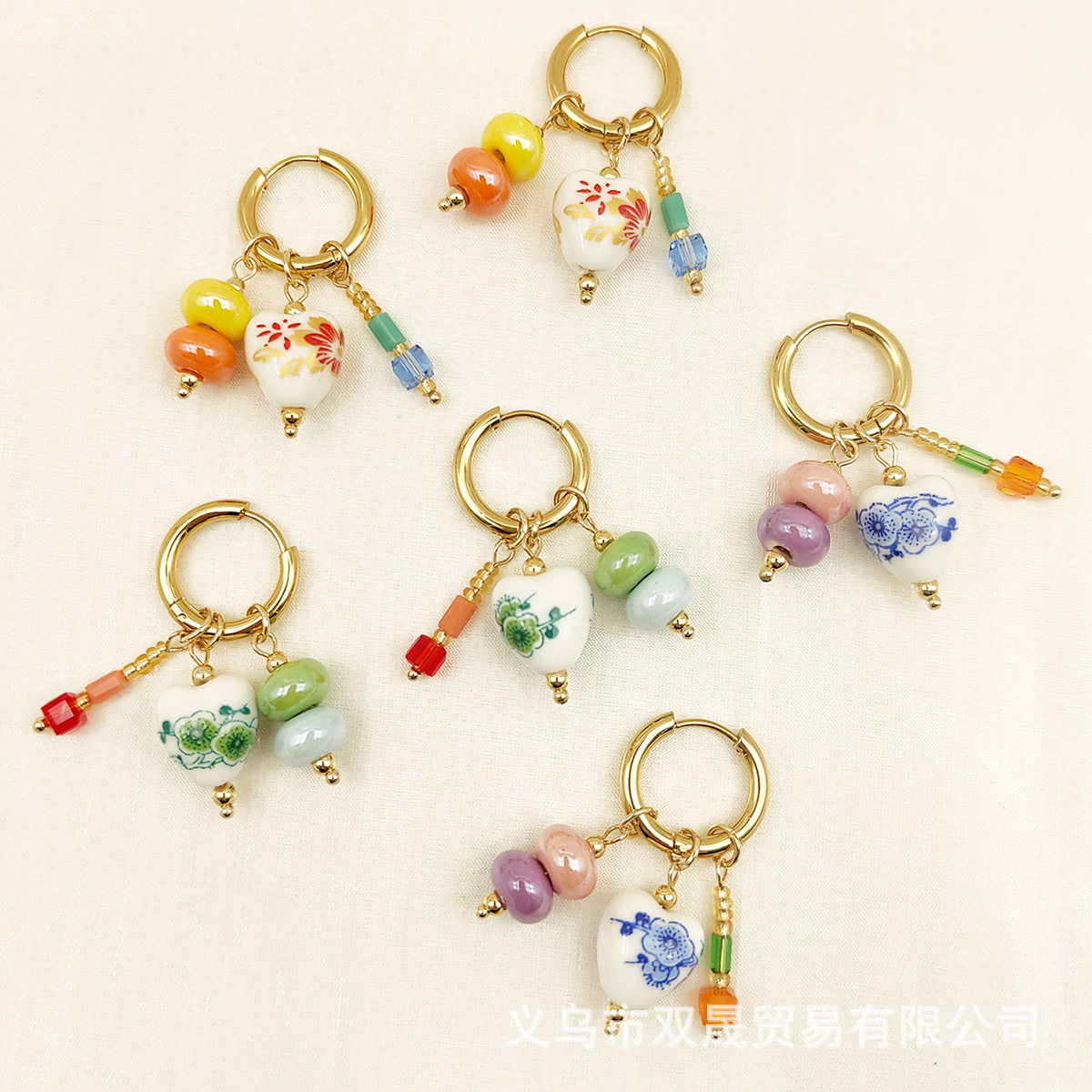 새로운 중국 스타일 귀걸이 핑크 크리스탈 자연석 국가 스타일 세라믹 귀 버클 레트로 높은 감각 유약 귀걸이