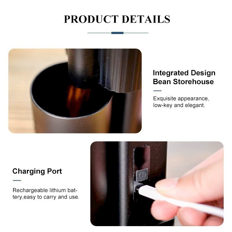 Домашняя уличная кофемолка электрическая кофемолка для зерен кофе с USB зарядкой, 6-ядерная, регулируемая толщина