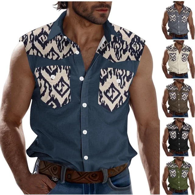 Foreign Trade Amazon Cross-Border New Men's Clothing Printed American Retro Trendy Fashion Casual Sleeveless Vest Shirt