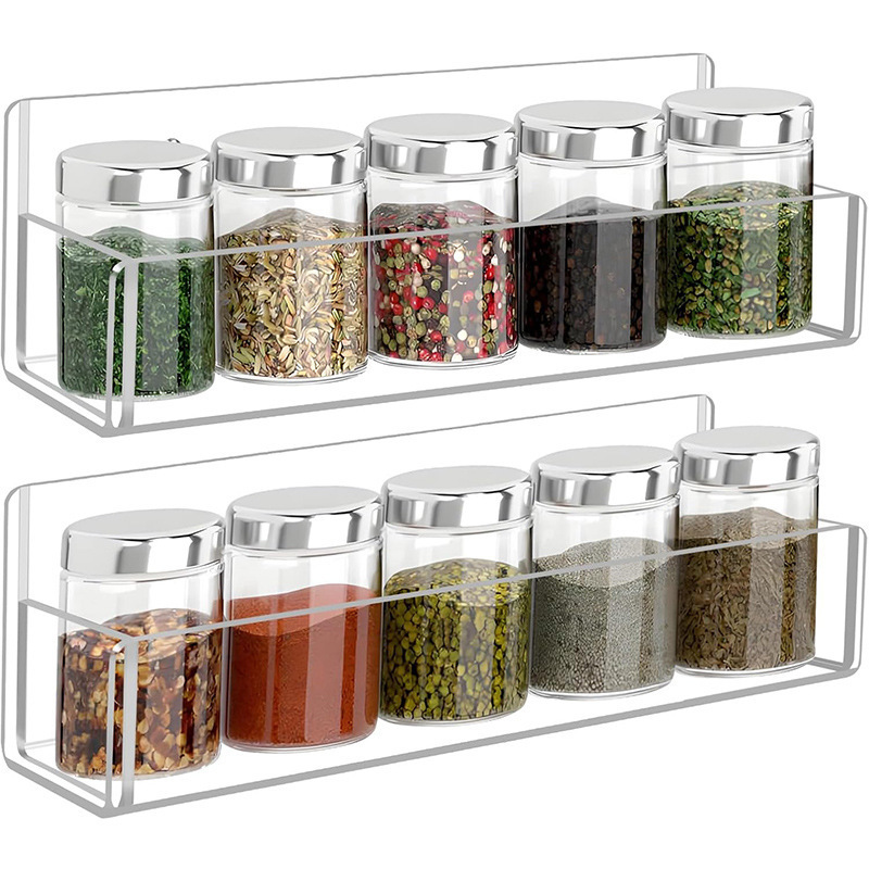 Factory Direct Sale 9inch Acrylic Bathroom Transparent Spice Rack with Nano Double-Sided Tape Wall-Mounted Storage Rack