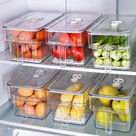 塑料计时冰箱保鲜盒带手柄带盖收纳盒家用果蔬带沥水板保鲜收纳盒