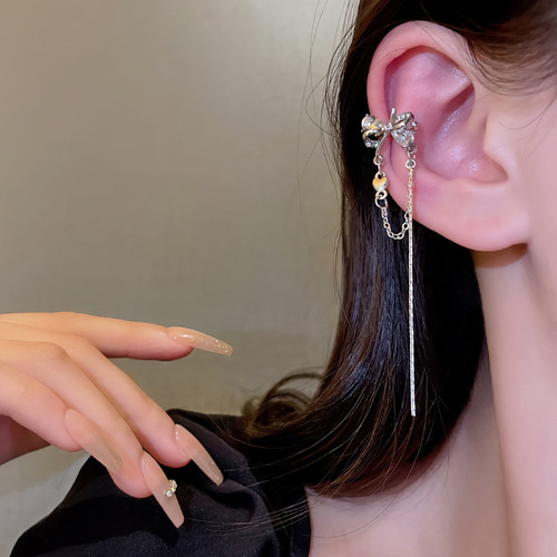 High-end design with super fairy temperament butterfly ear bone clip ins trendy no piercing long tassel mosquito coil disc ear clip for women