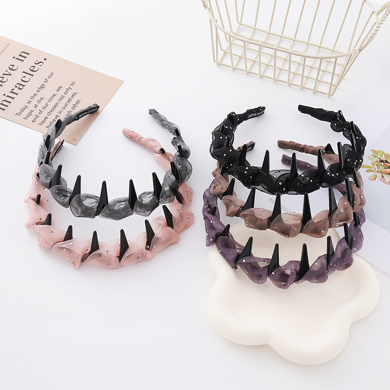 2026 New Model Pearlescent Gauze Hairband for Women, High-End Luxury Headband with Teeth for Washing Face, Non-Slip Hair Accessory