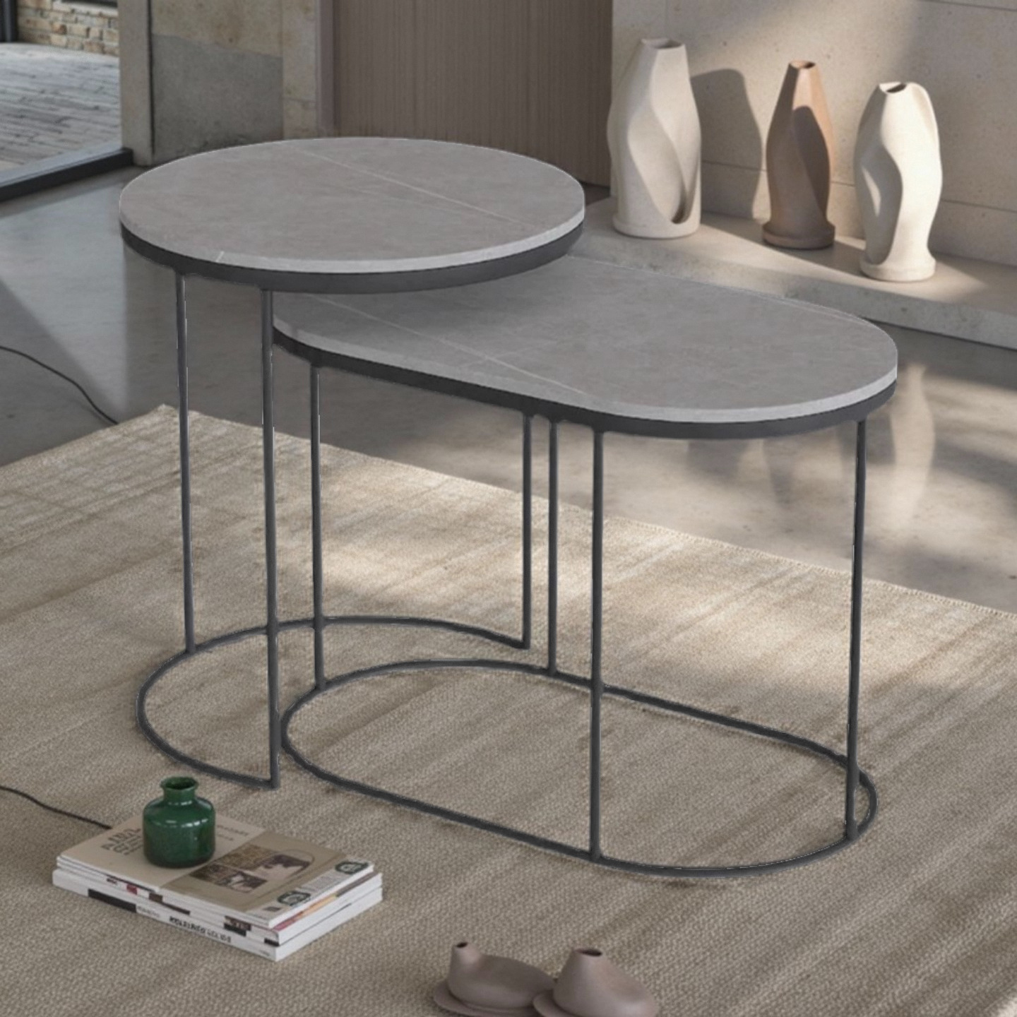 Factory Direct Light Luxury Slate Coffee Table Small Apartment Double Coffee Table Combination Table Living Room Round Tea Table Sofa Side Table