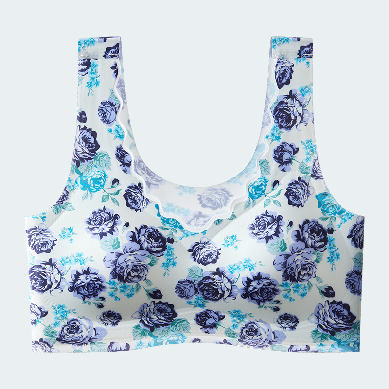 Ropa interior floral sin costuras, mujeres de mediana edad, sujetador sin anillo de acero, copa fija, chaleco para dormir de mediana edad y ancianos