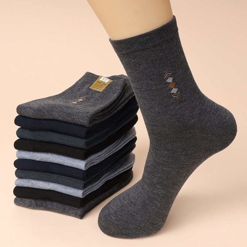 Socks men's spring and autumn middle-aged and elderly stockings black wear-resistant work Four Seasons construction site work deodorant sweat-absorbent mid-calf length socks