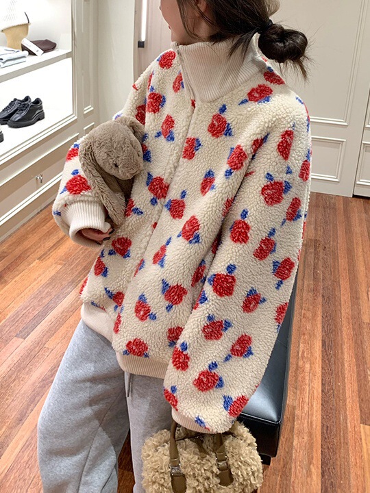 暖冬甜豆 ~ 多色の毛茸感の子羊の毛の厚いコートの女性の冬の短いタイプの甘いぬいぐるみの上着|undefined